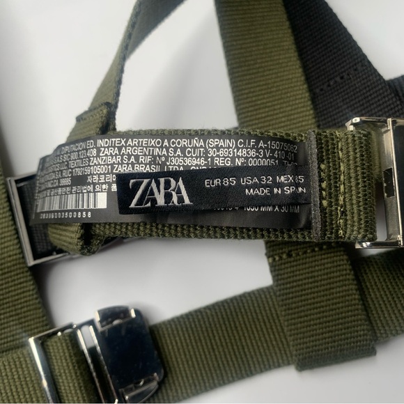 Zara Harness Belt Bundle Canvas Green Black Metal Clasp Sz 32 Med - Picture 7 of 7